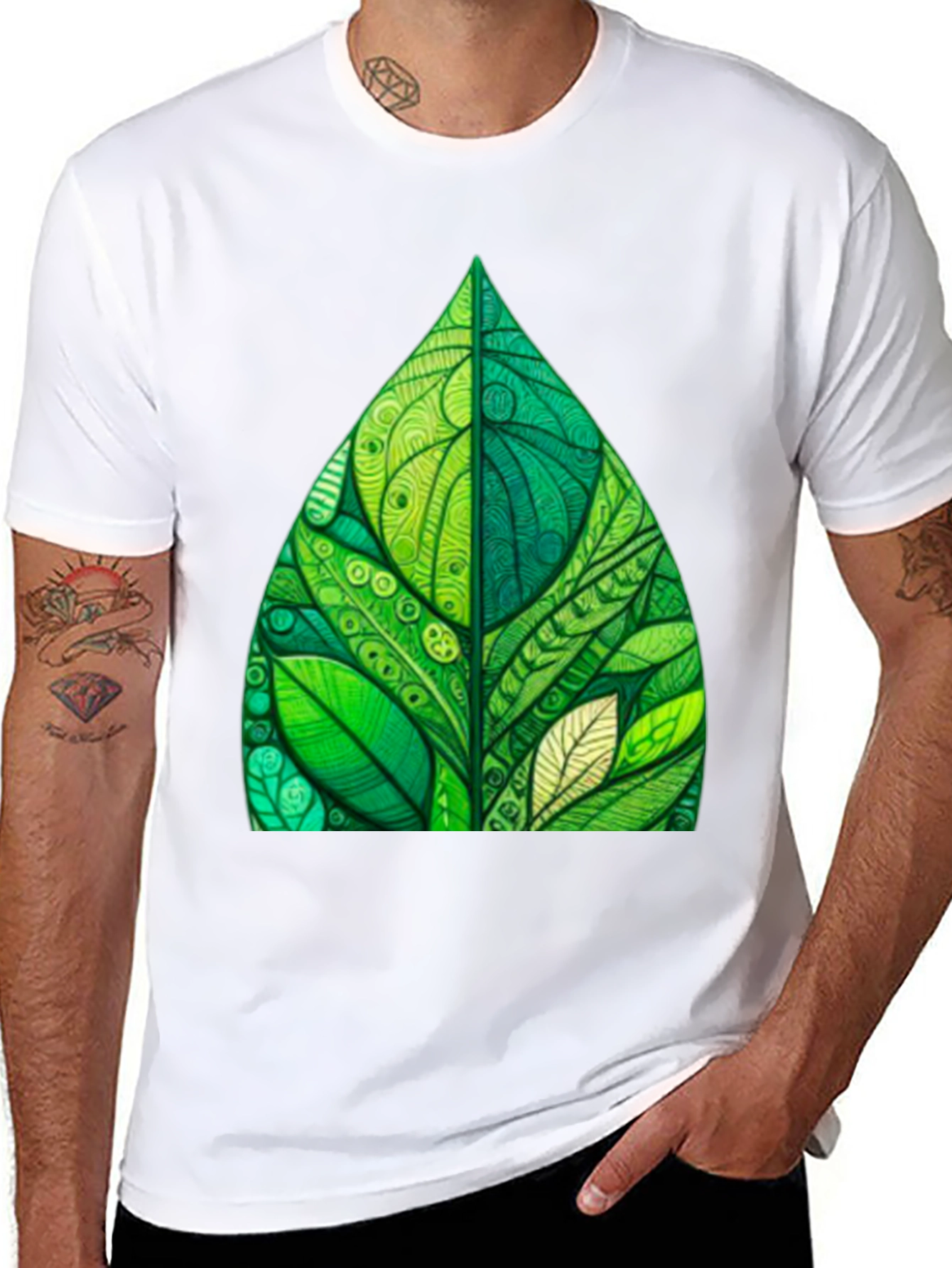 Green Leaf Art Black T-Shirt