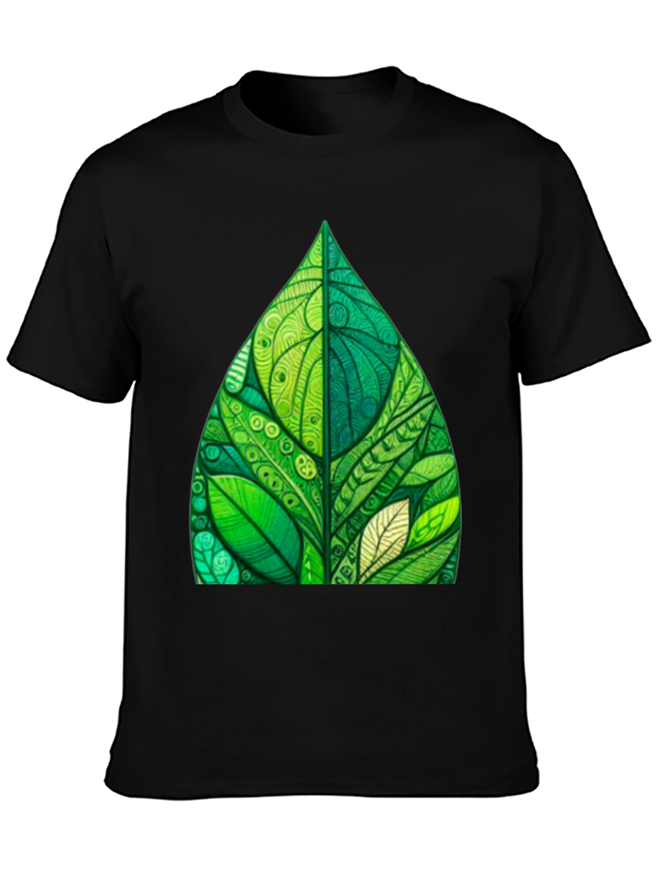 Green Leaf Art Black T-Shirt