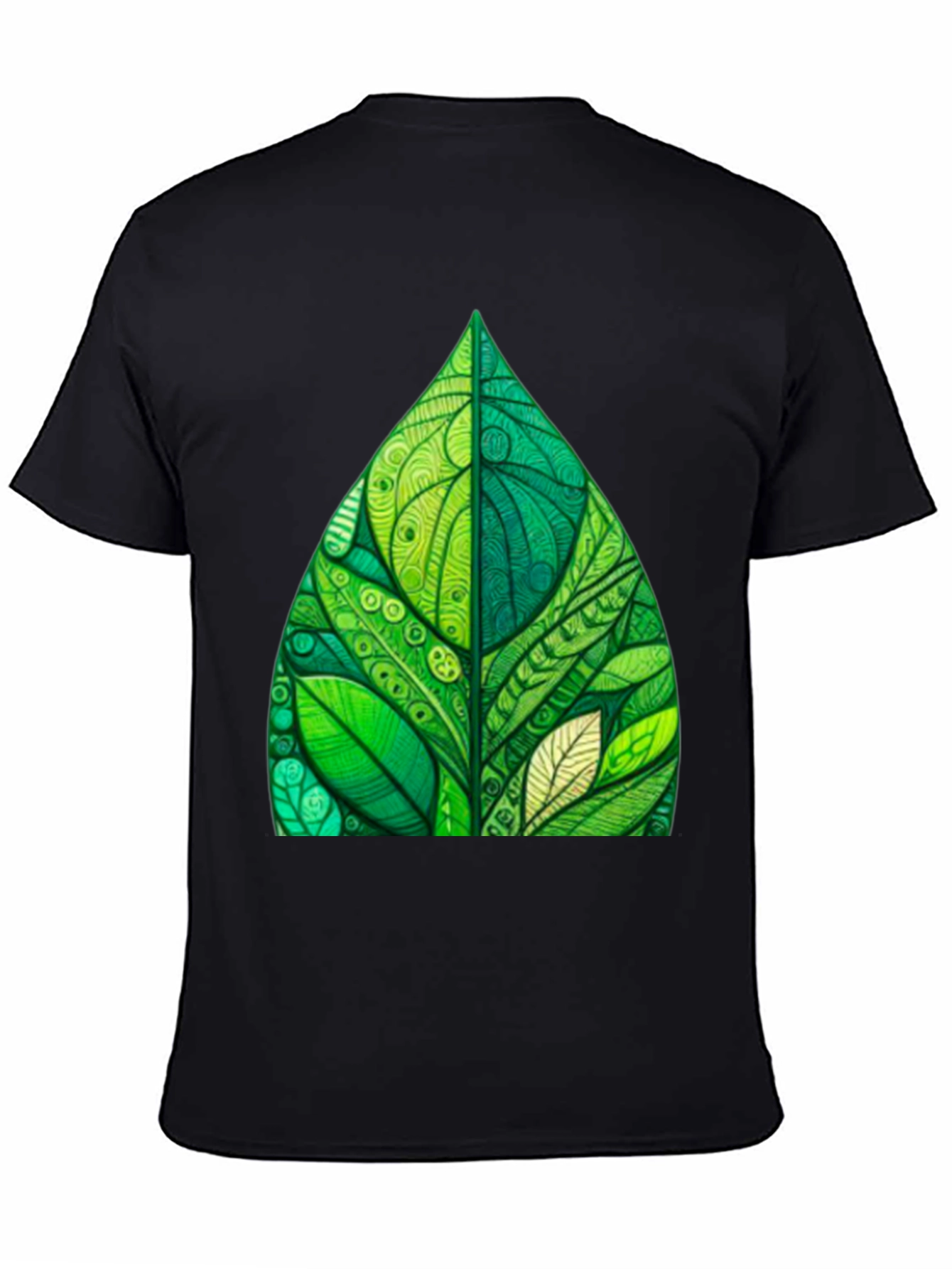 Green Leaf Art Black T-Shirt
