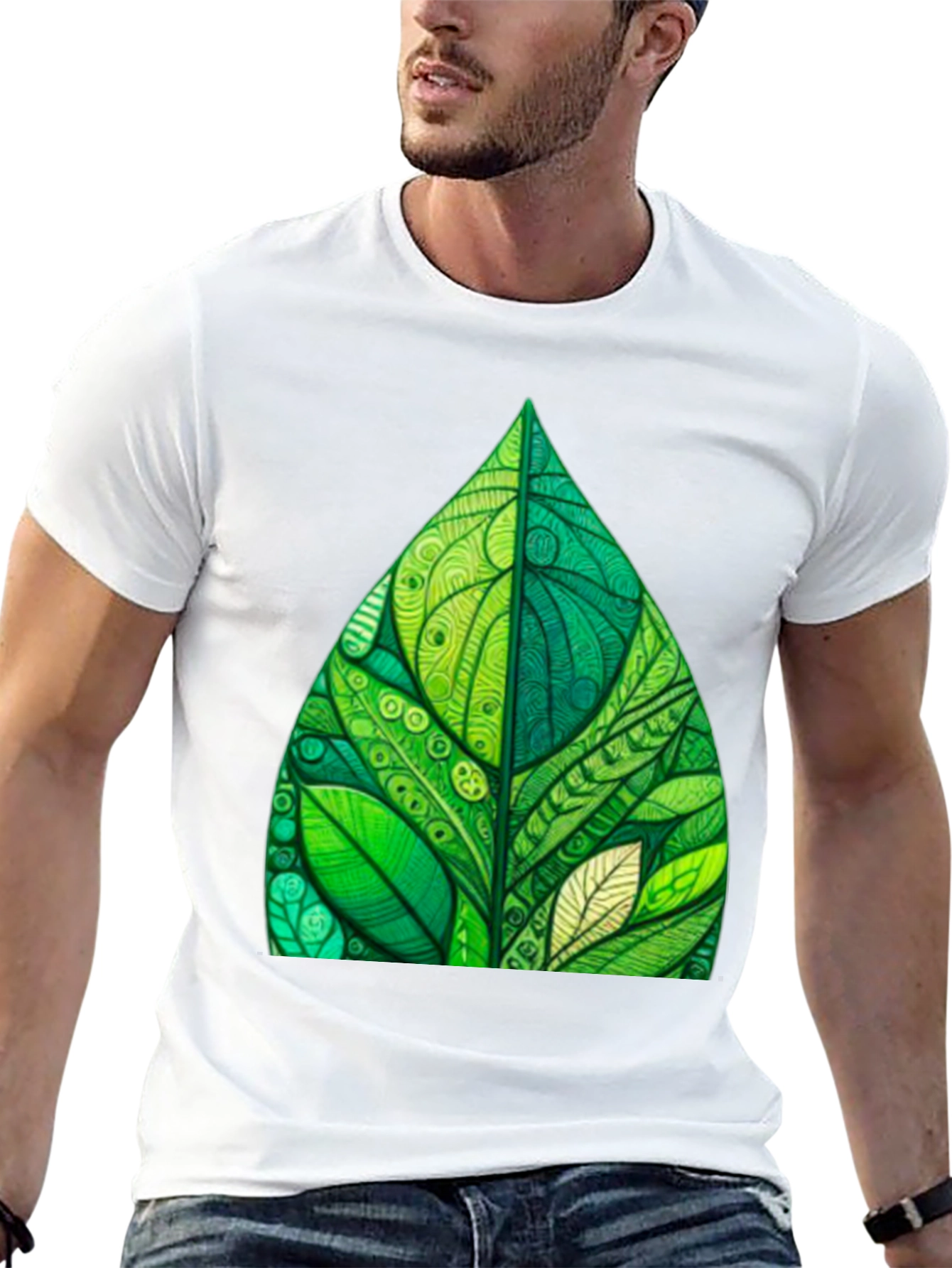 Green Leaf Art Black T-Shirt