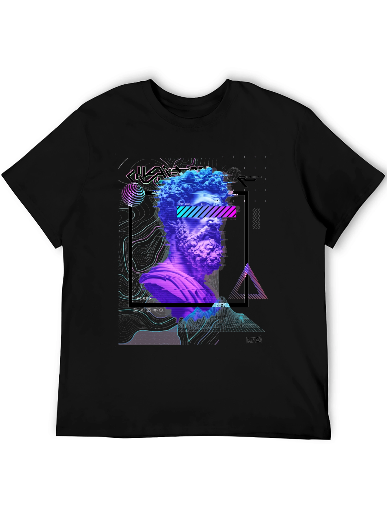 Statue Head Glitch Art Graphic Tee