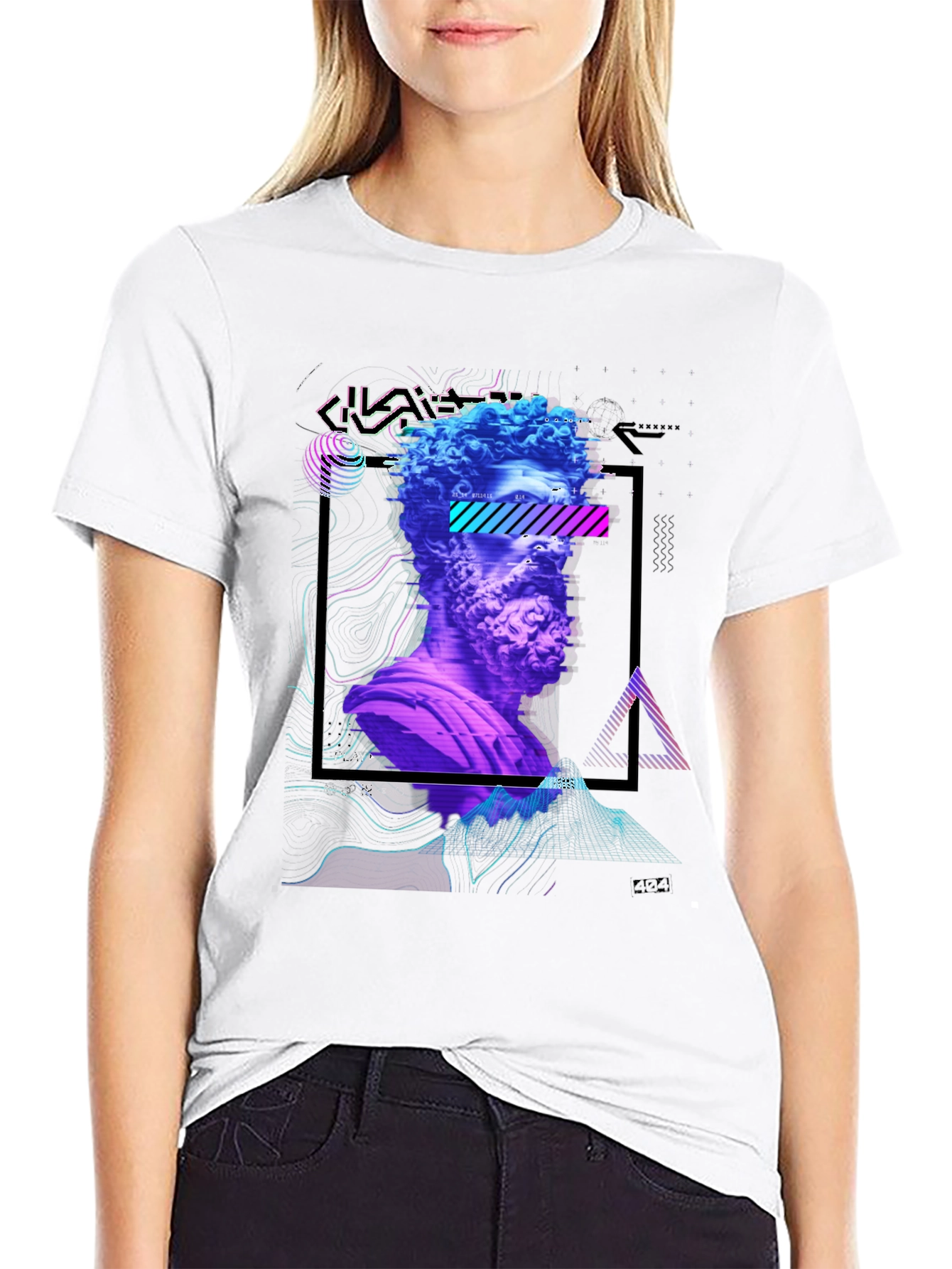 Statue Head Glitch Art Graphic Tee