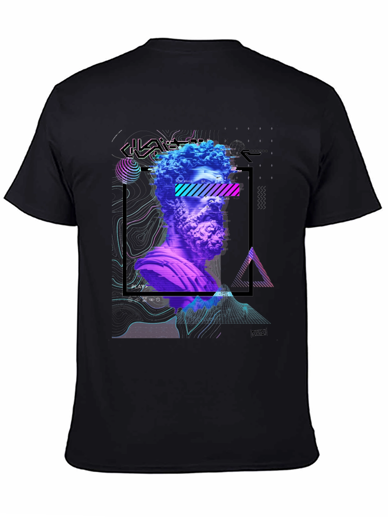 Statue Head Glitch Art Graphic Tee
