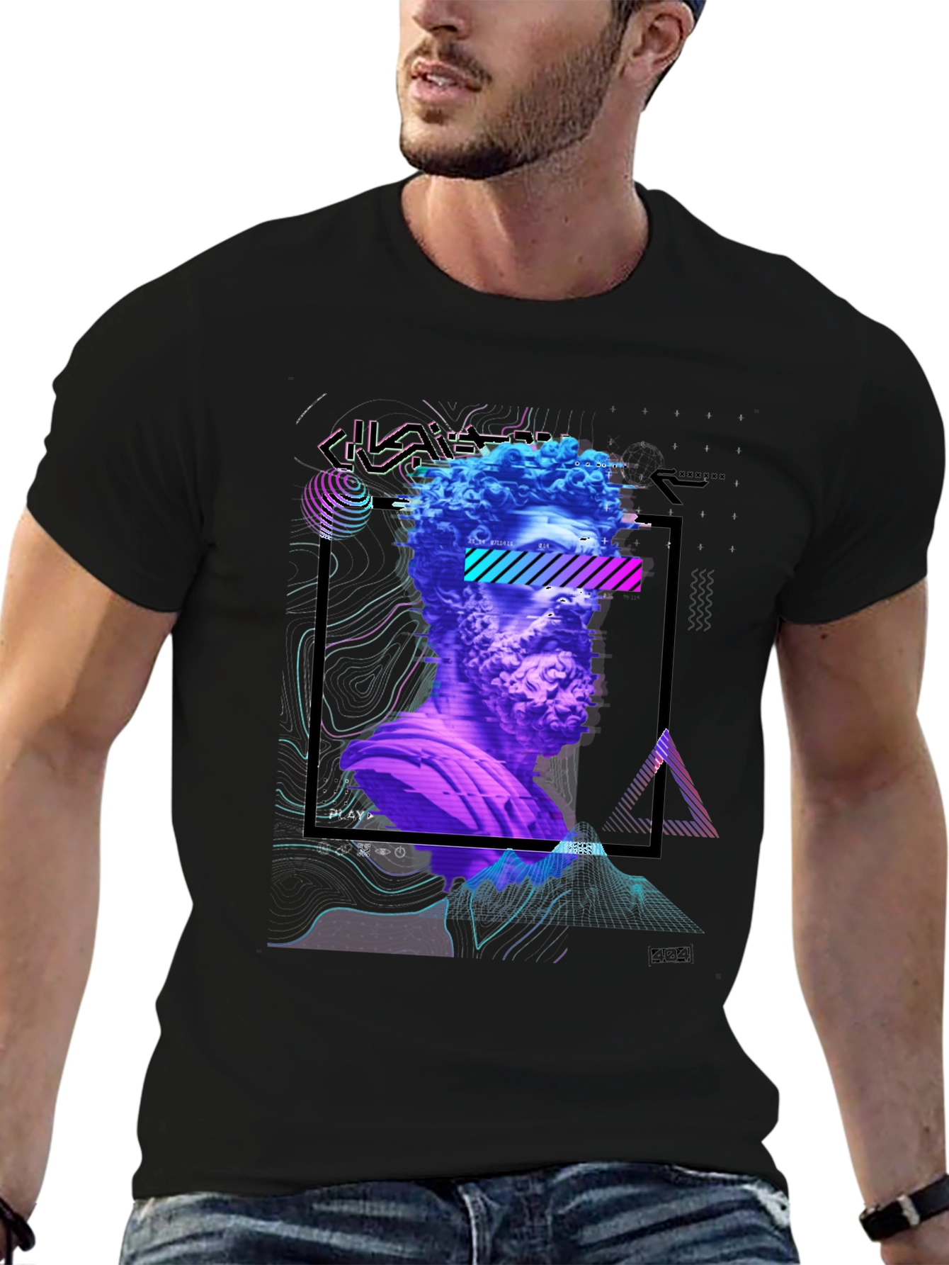Statue Head Glitch Art Graphic Tee