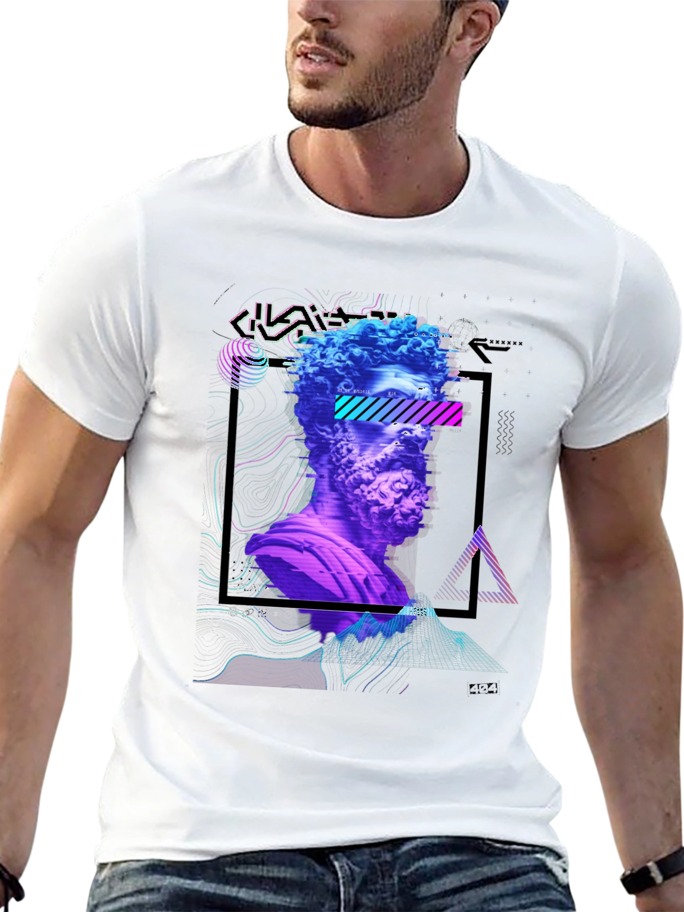 Statue Head Glitch Art Graphic Tee