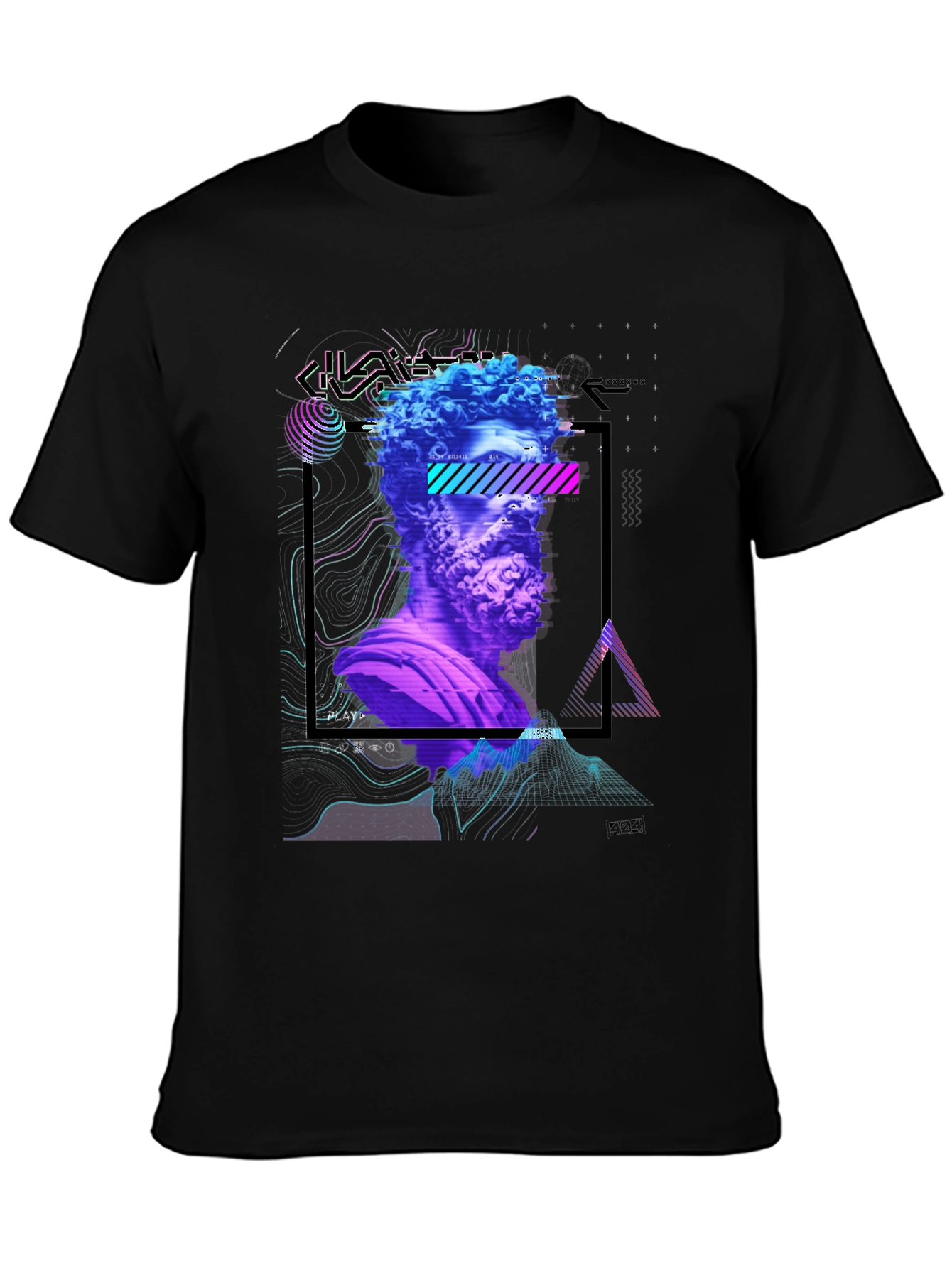 Statue Head Glitch Art Graphic Tee