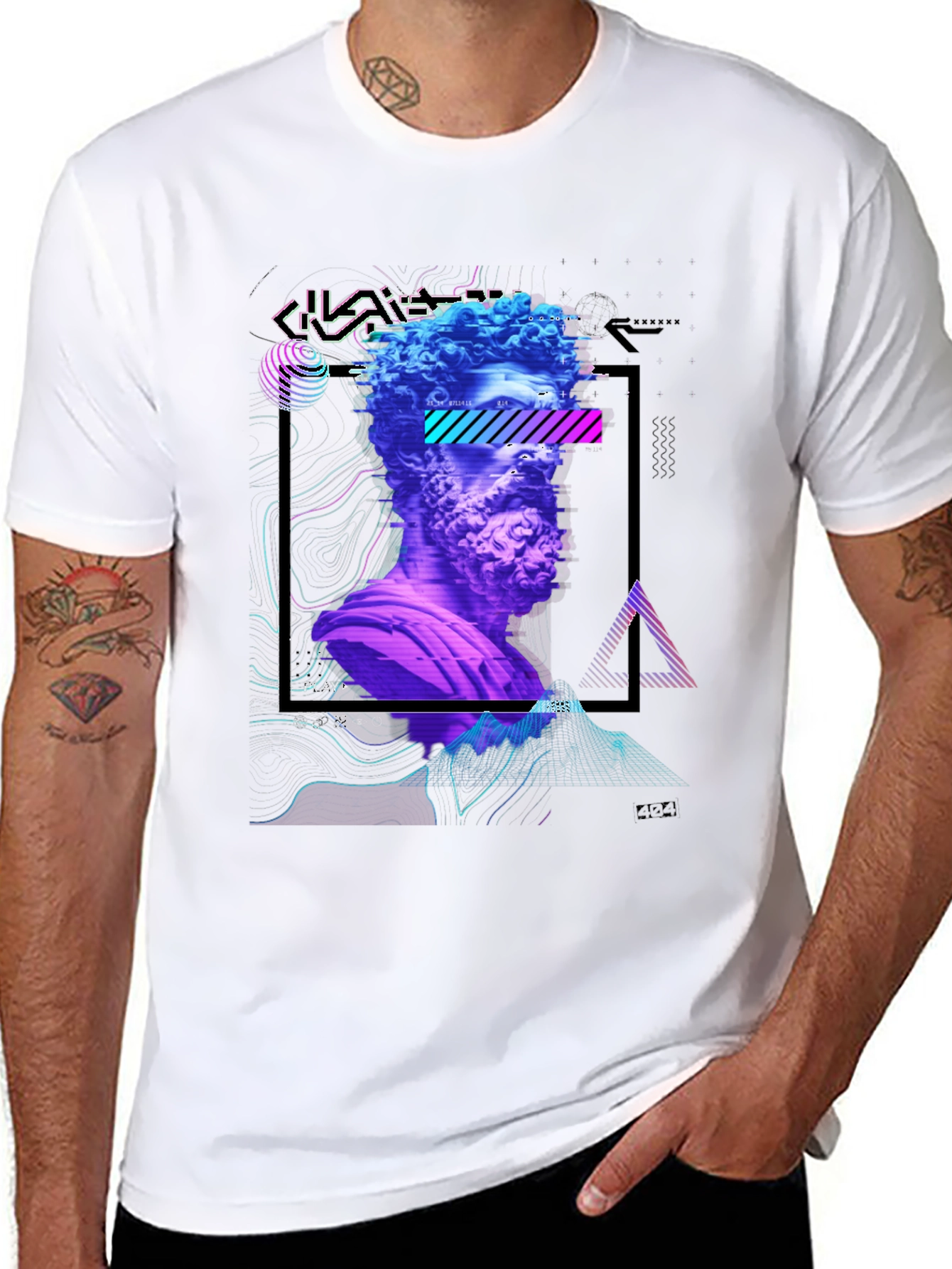 Statue Head Glitch Art Graphic Tee