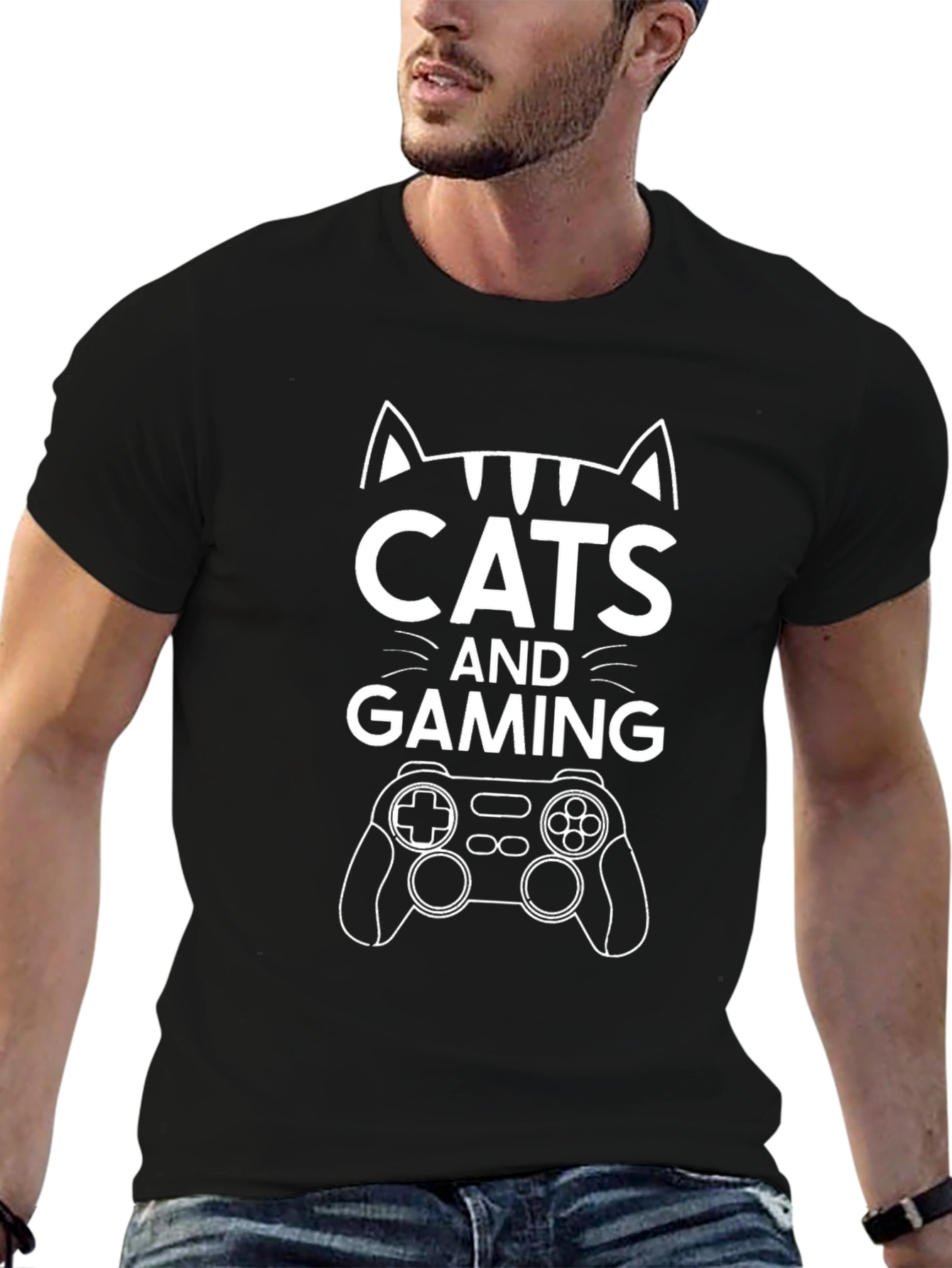 Cats and Gaming Graphic T-Shirt Gamer Cat Lover
