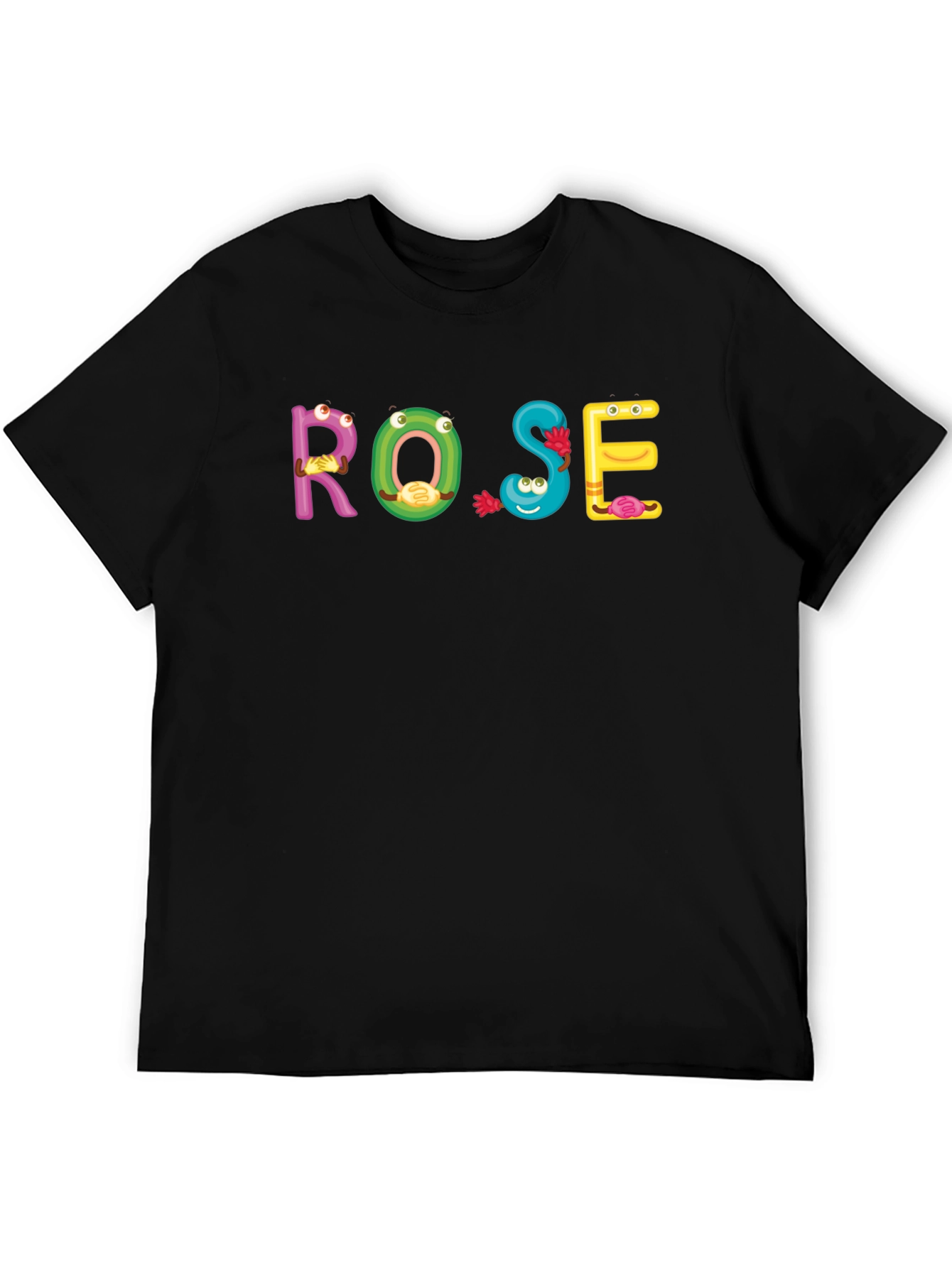 ROSE Cartoon Letter Black T-Shirt