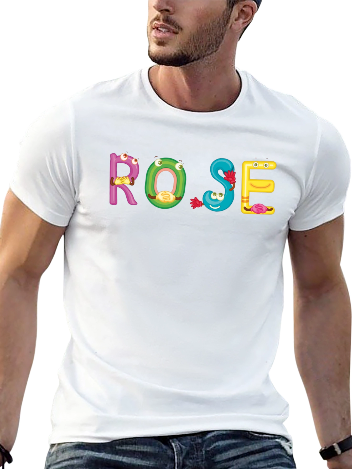 ROSE Cartoon Letter Black T-Shirt