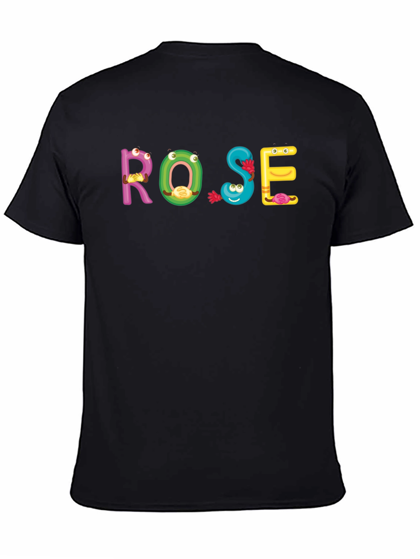 ROSE Cartoon Letter Black T-Shirt
