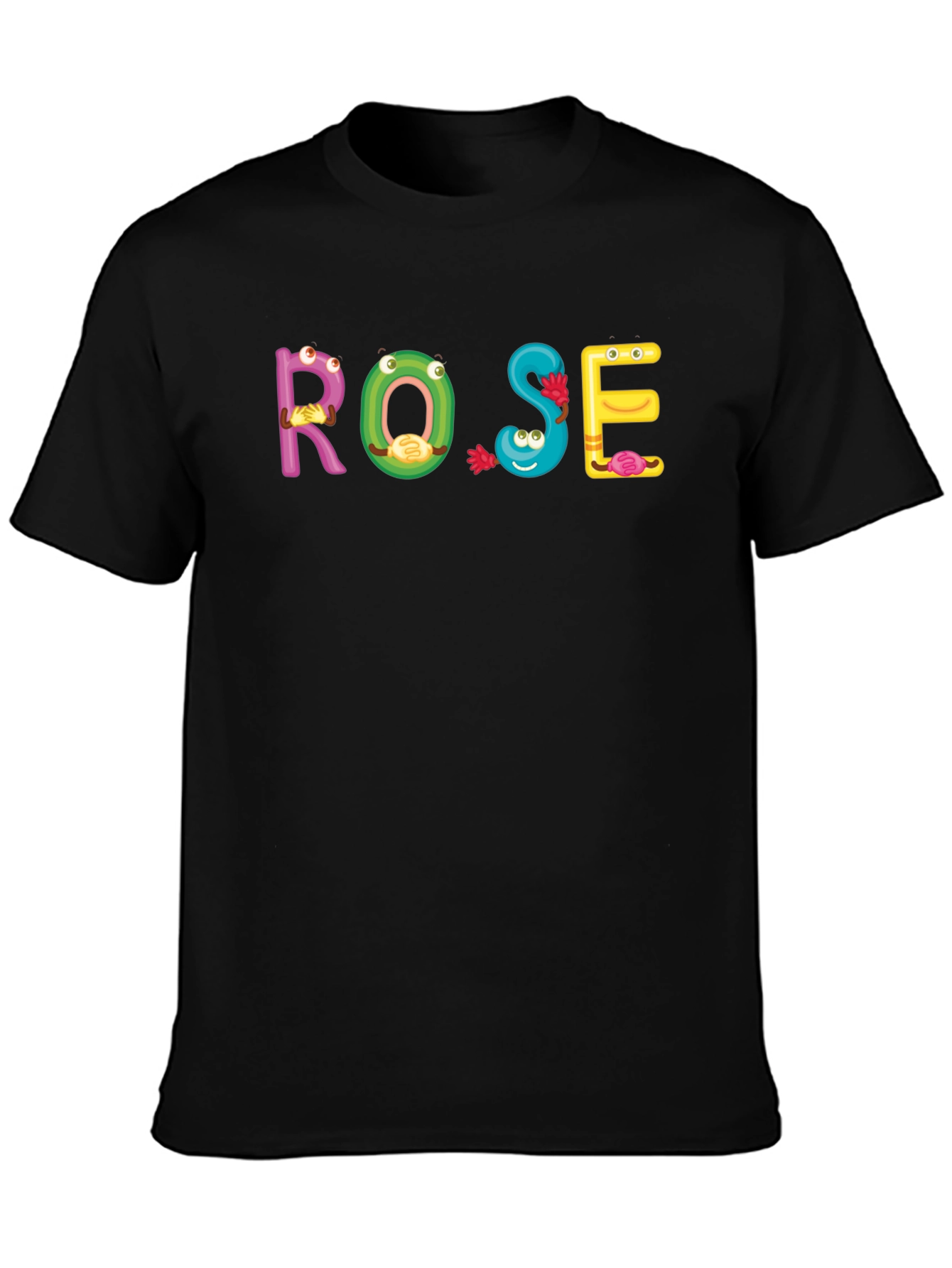 ROSE Cartoon Letter Black T-Shirt
