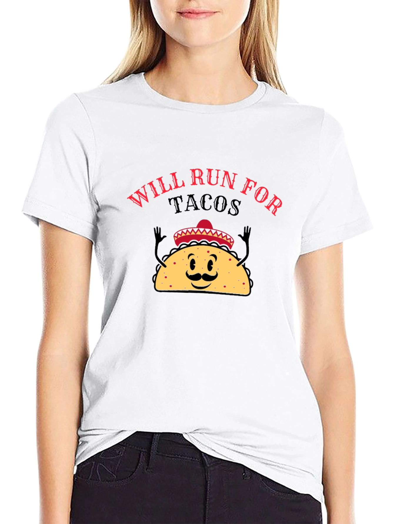 Will Run For Tacos Black Graphic T-Shirt