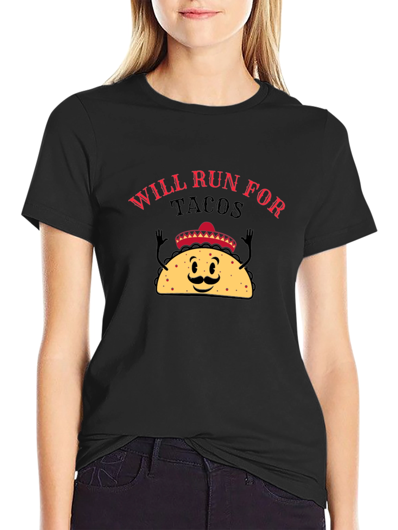 Will Run For Tacos Black Graphic T-Shirt