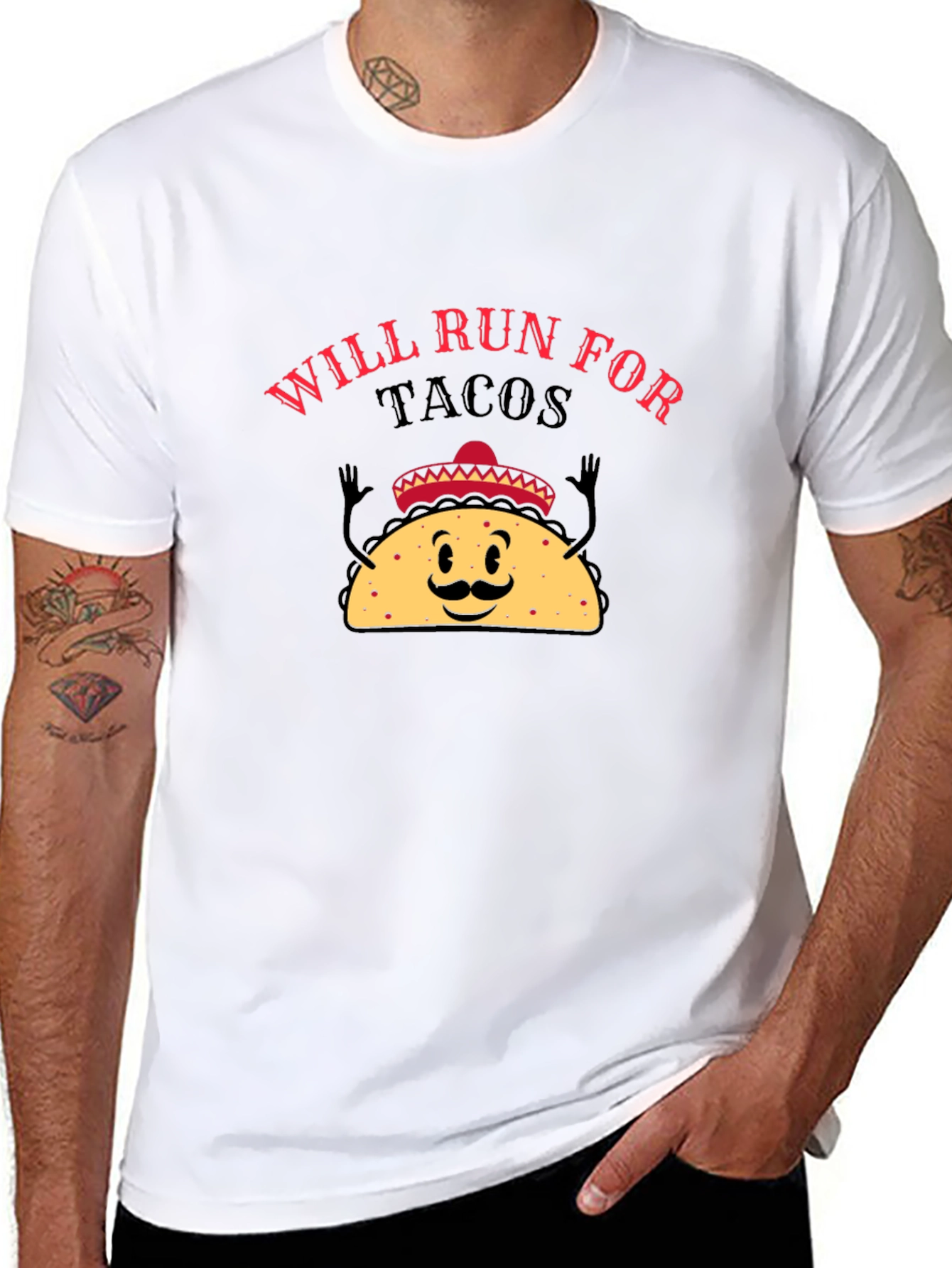 Will Run For Tacos Black Graphic T-Shirt