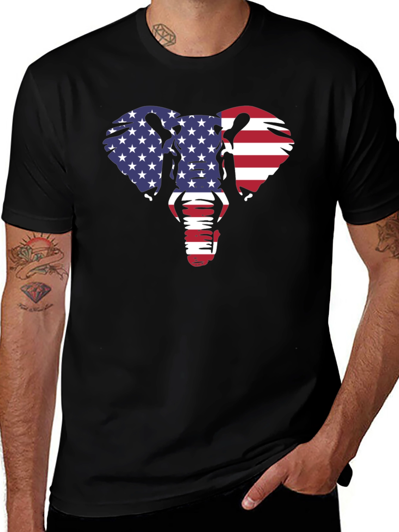 American Flag Elephant Graphic Tee - Black