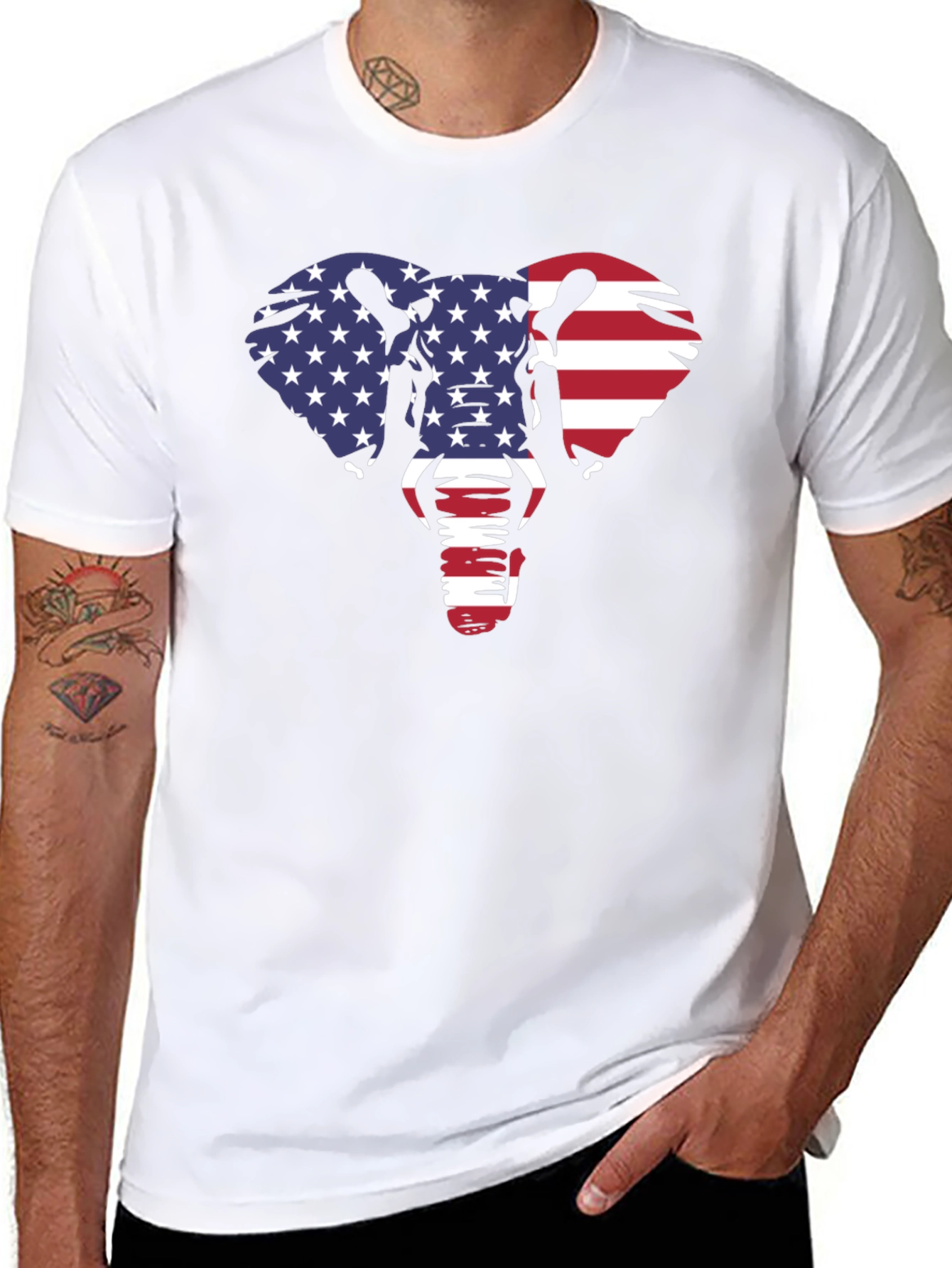 American Flag Elephant Graphic Tee - Black