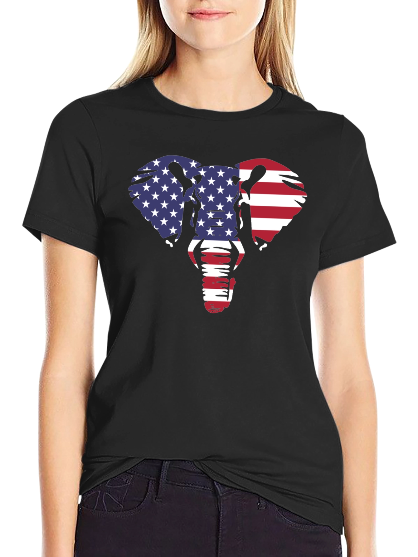 American Flag Elephant Graphic Tee - Black