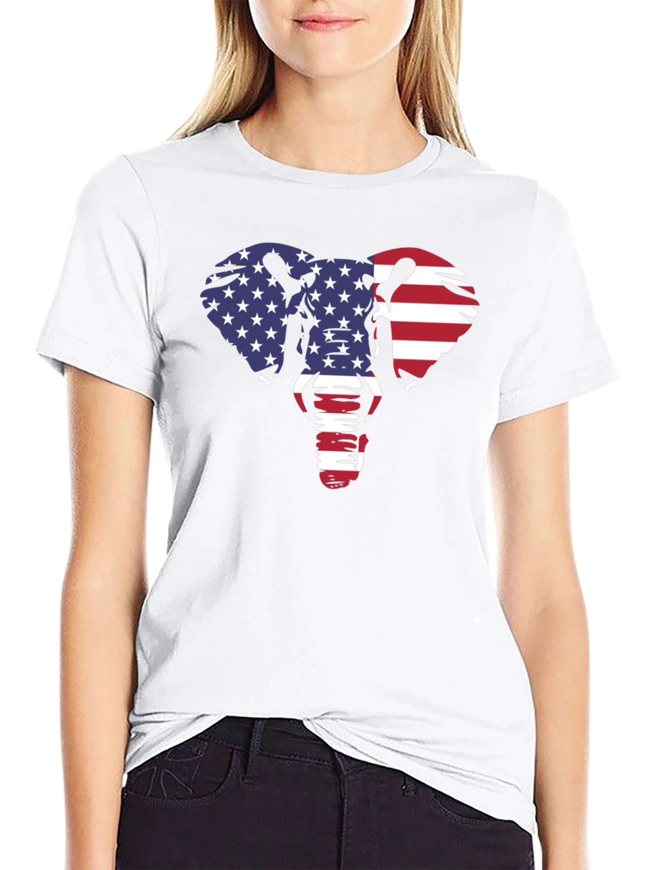 American Flag Elephant Graphic Tee - Black