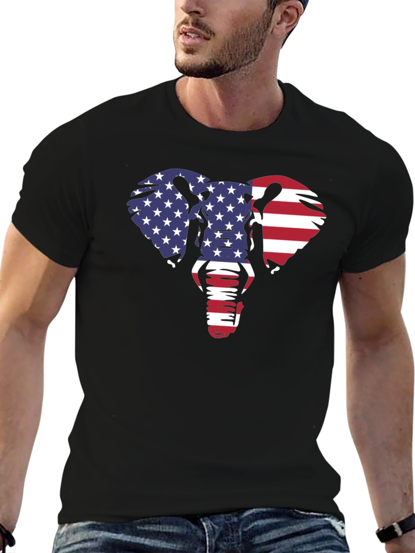American Flag Elephant Graphic Tee - Black