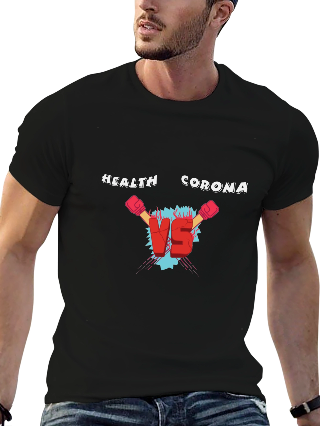 Health Vs Corona Black T-Shirt