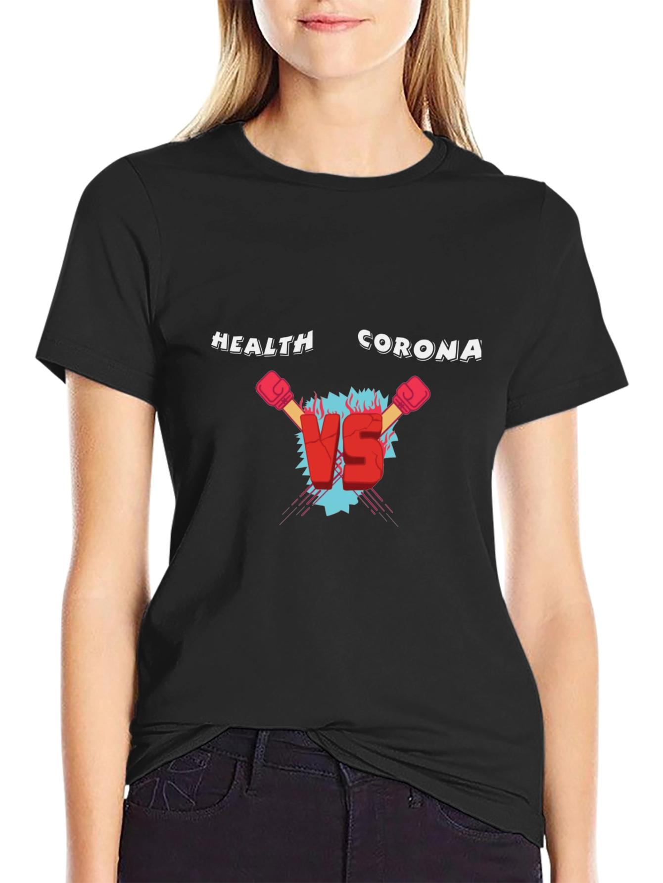 Health Vs Corona Black T-Shirt