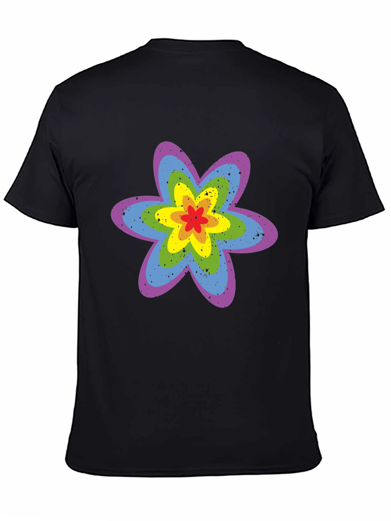 Rainbow Flower Graphic Tee - Black Cotton T-Shirt