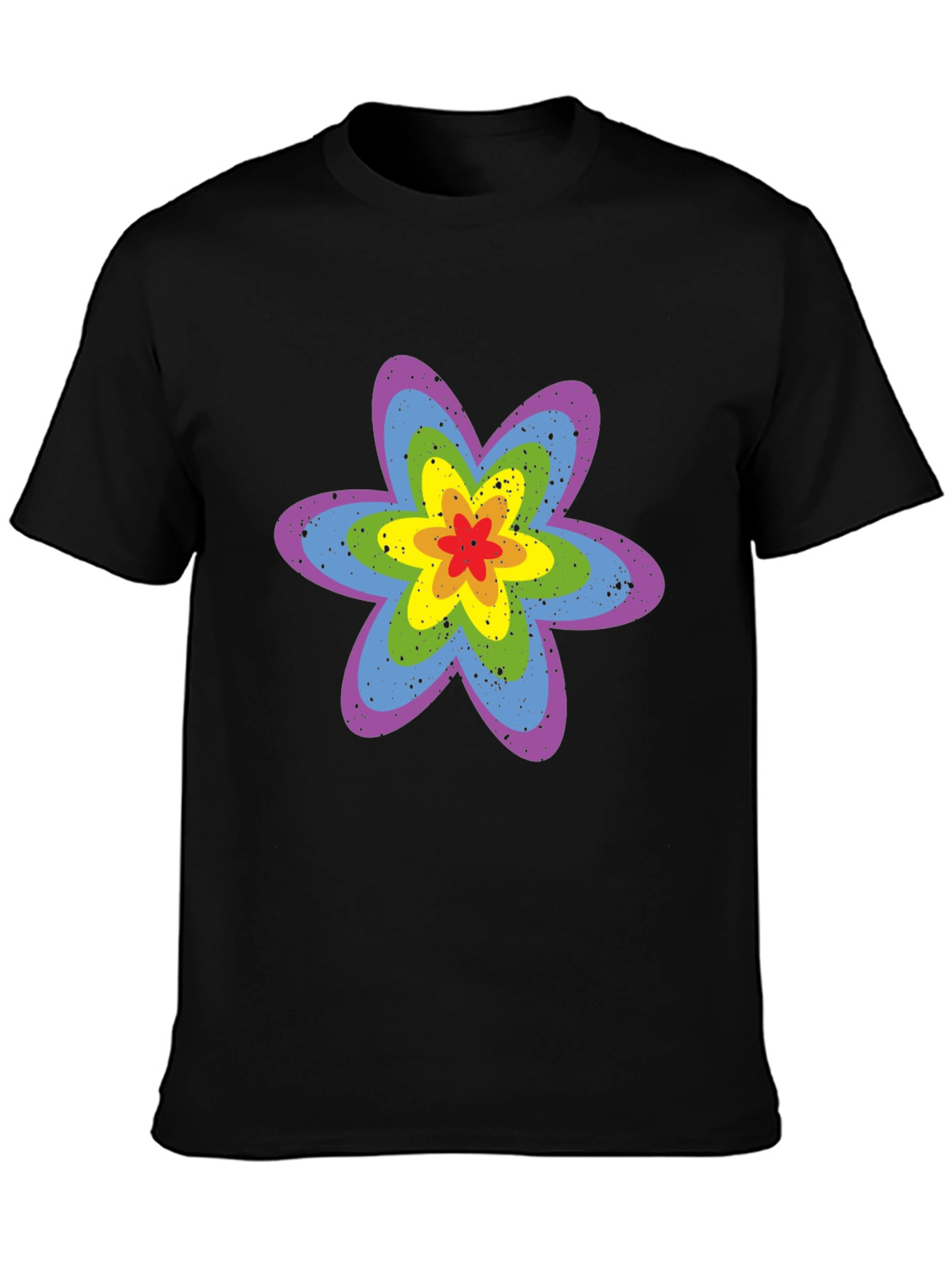 Rainbow Flower Graphic Tee - Black Cotton T-Shirt