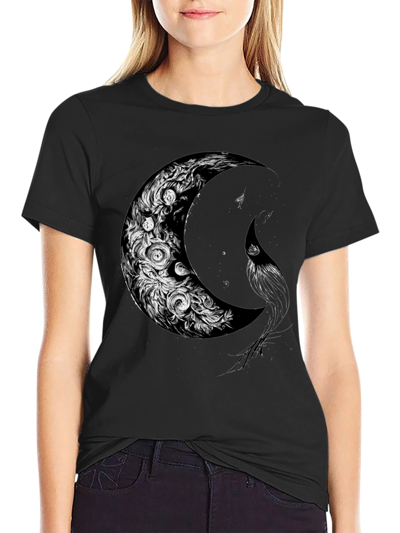 Crescent Moon Graphic Print Tee - Soft Cotton Blend