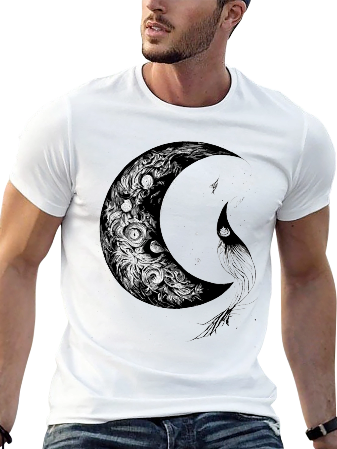 Crescent Moon Graphic Print Tee - Soft Cotton Blend