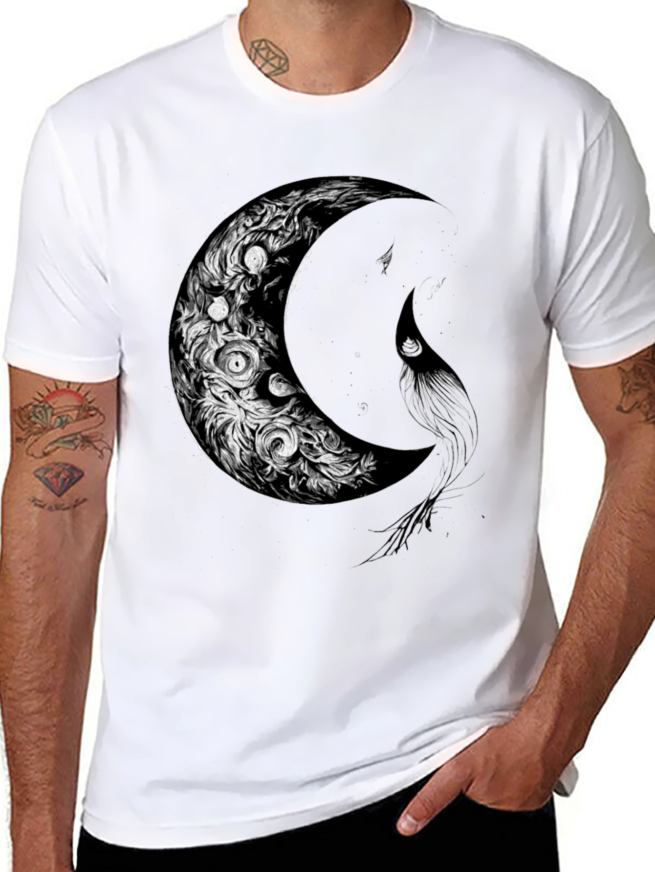 Crescent Moon Graphic Print Tee - Soft Cotton Blend