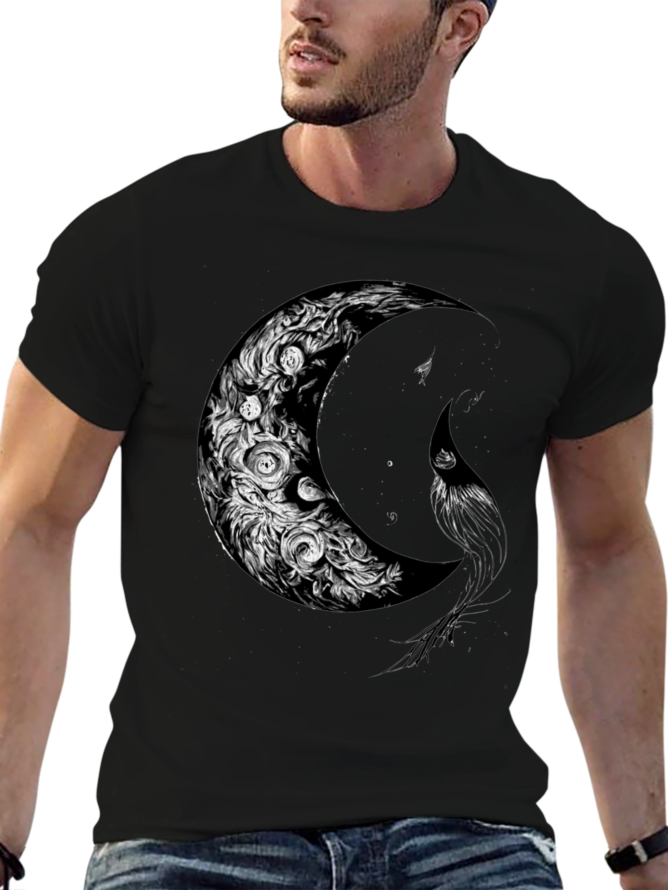 Crescent Moon Graphic Print Tee - Soft Cotton Blend