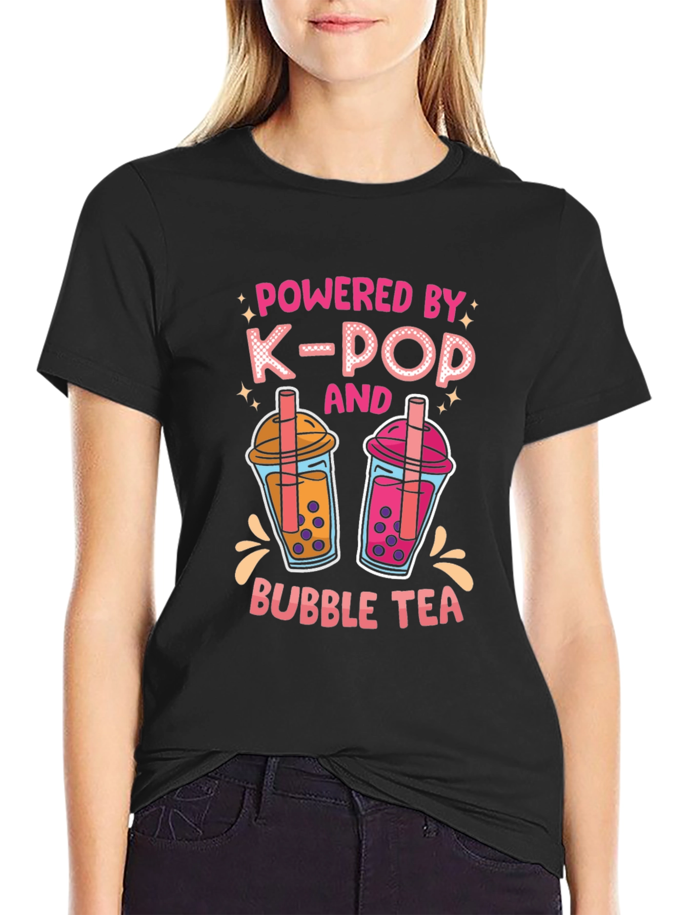 Powered by K-Pop and Bubble Tea Black T-Shirt