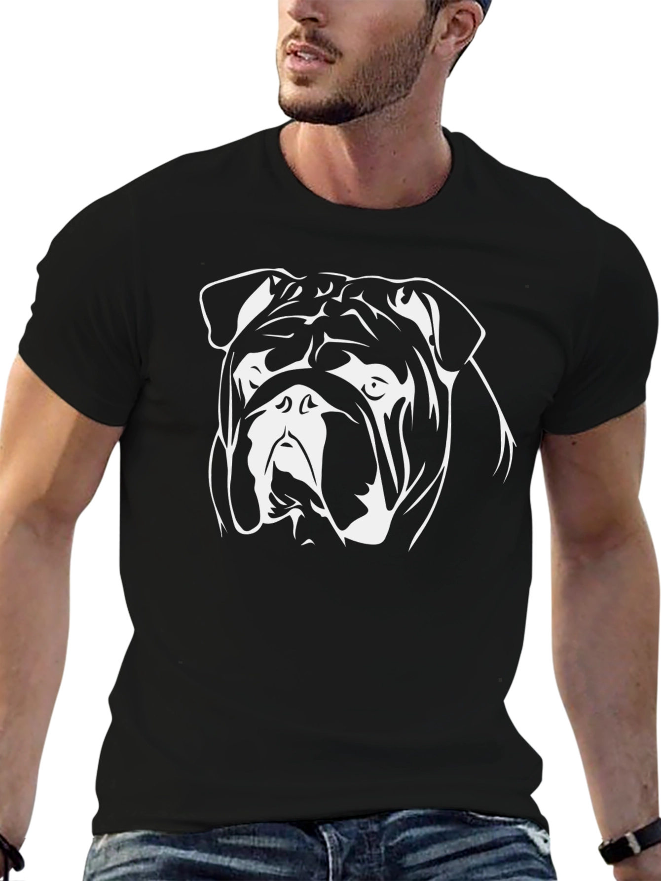 Bulldog Graphic Tee - Black Cotton Short Sleeve