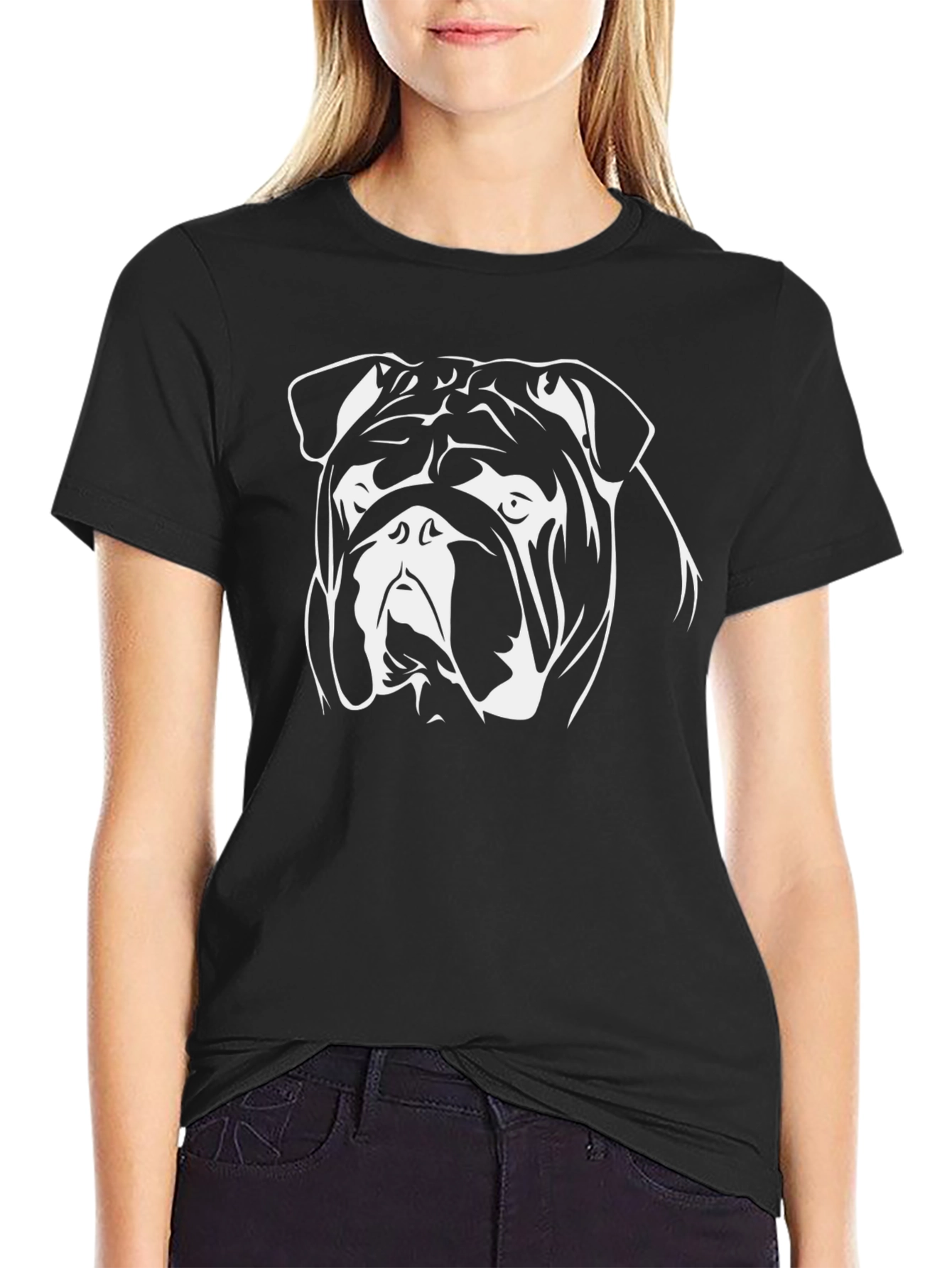 Bulldog Graphic Tee - Black Cotton Short Sleeve