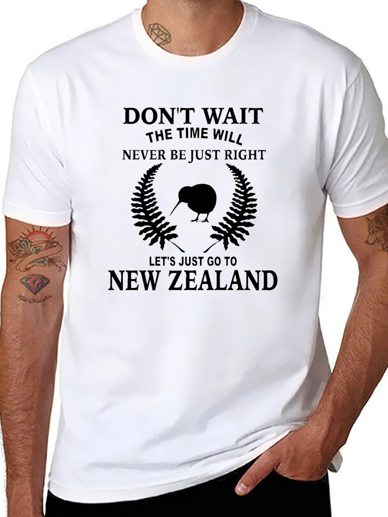 New Zealand Graphic T-Shirt - Kiwi Bird Fern Design