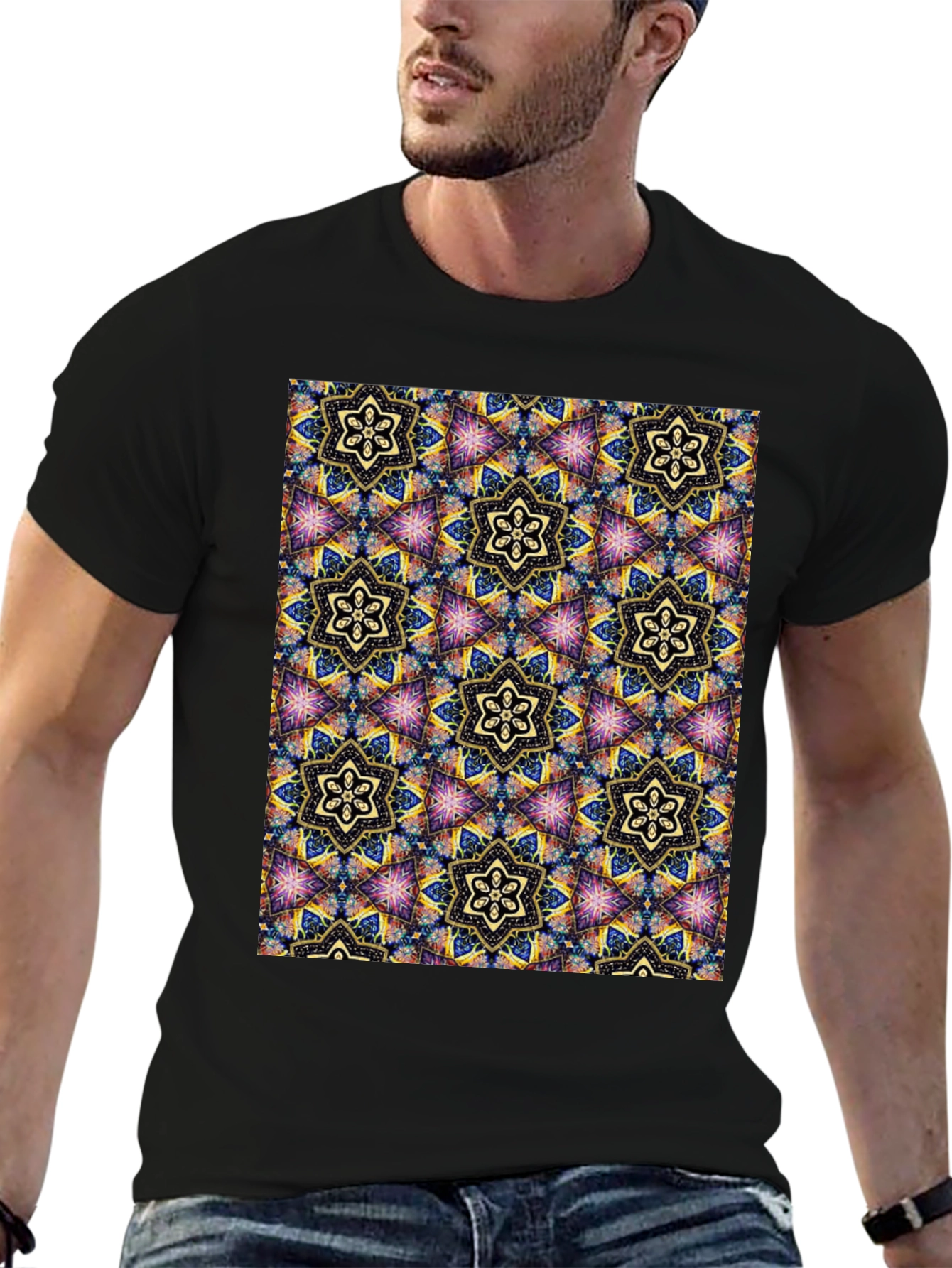 Kaleidoscope Pattern Black T-Shirt