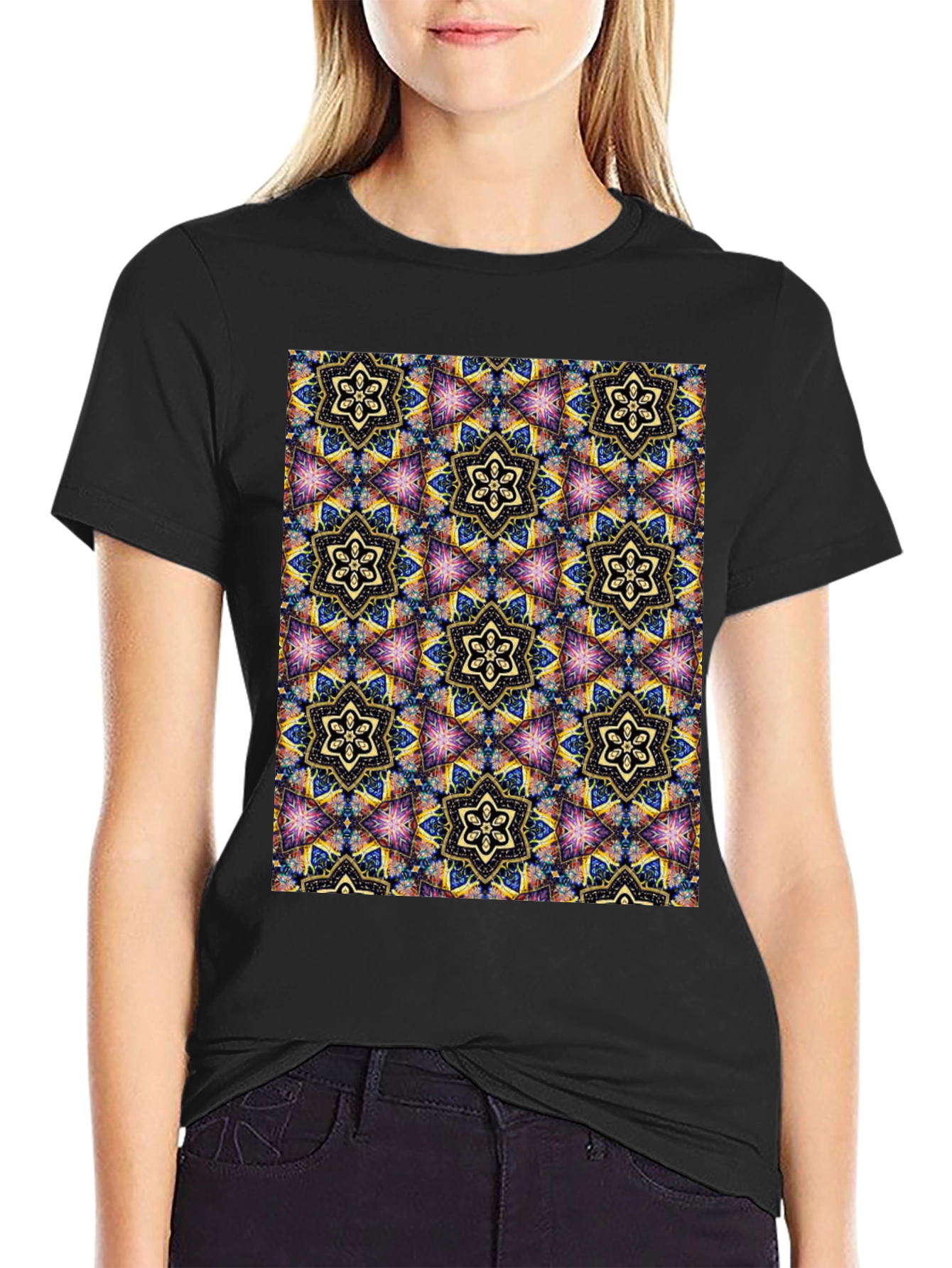 Kaleidoscope Pattern Black T-Shirt