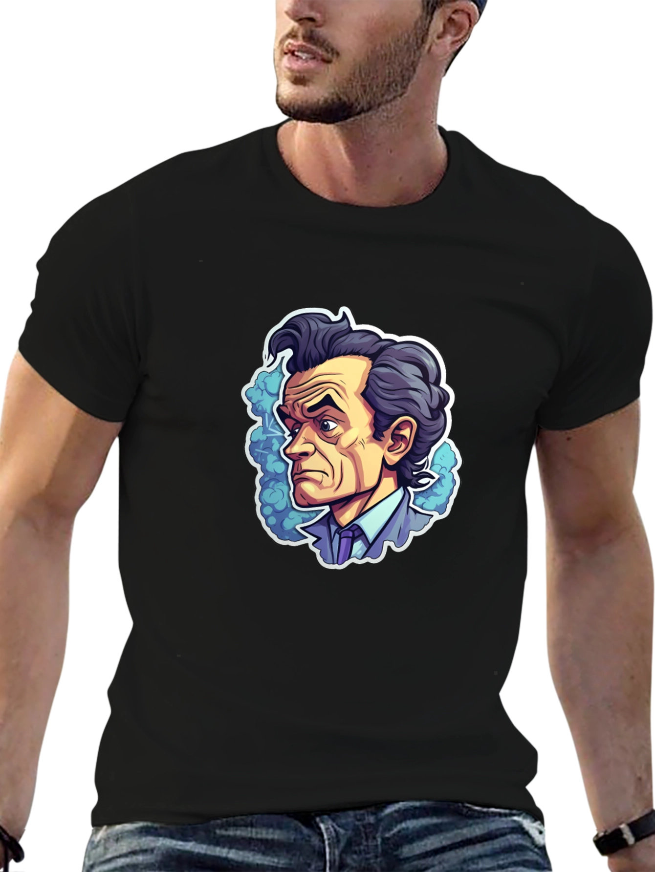 Cartoon Portrait Black T-Shirt