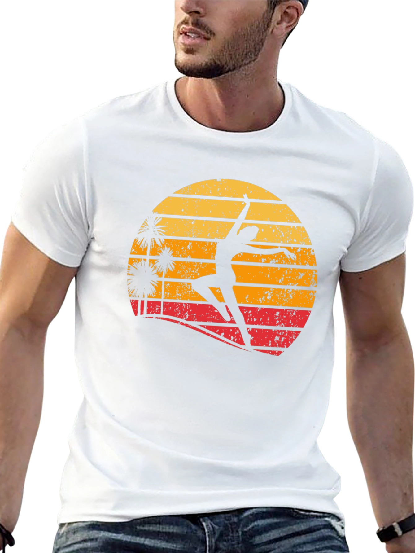Retro Sunset Dancer Graphic Tee - Black