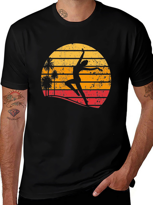 Retro Sunset Dancer Graphic Tee - Black