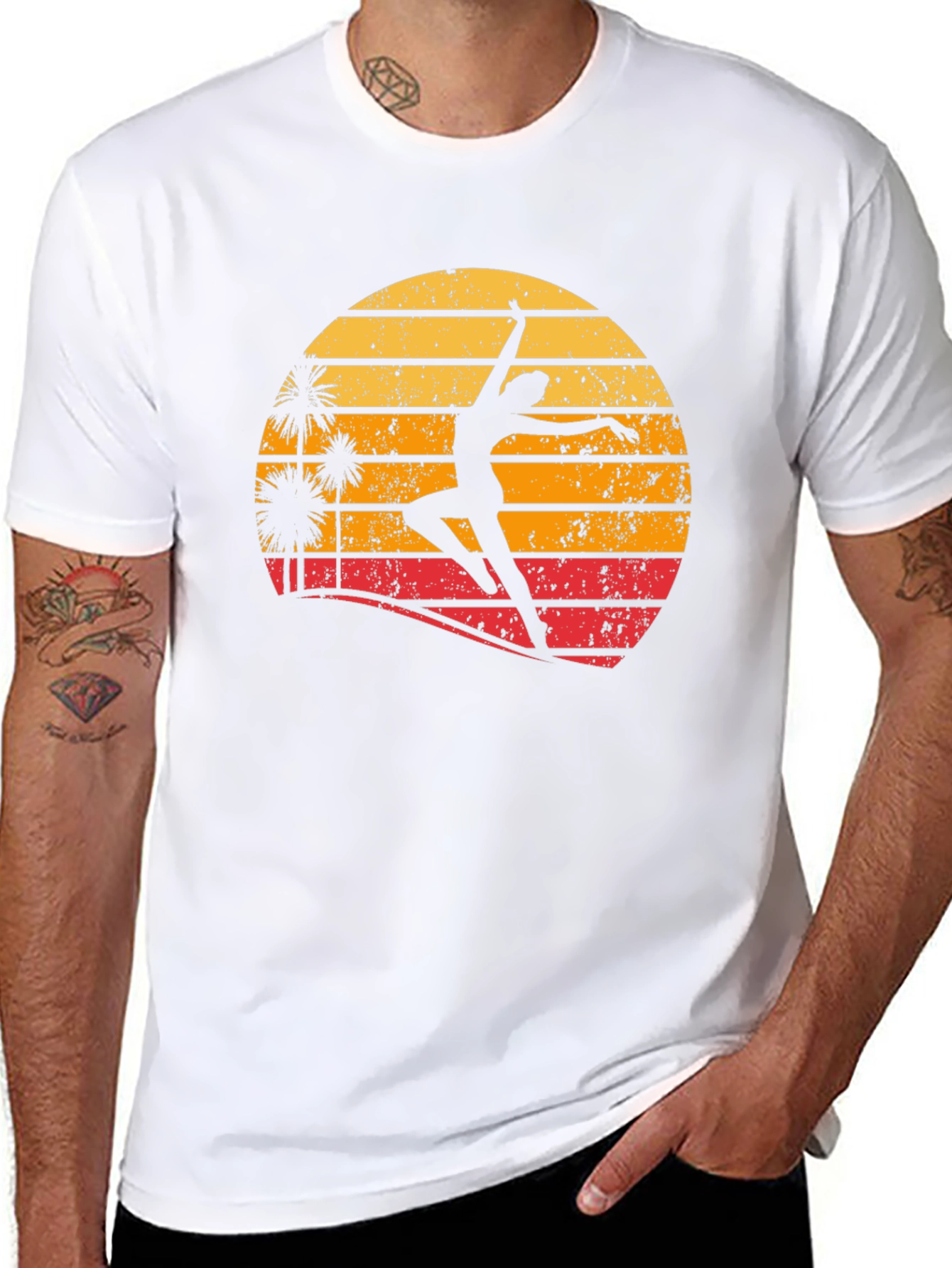 Retro Sunset Dancer Graphic Tee - Black