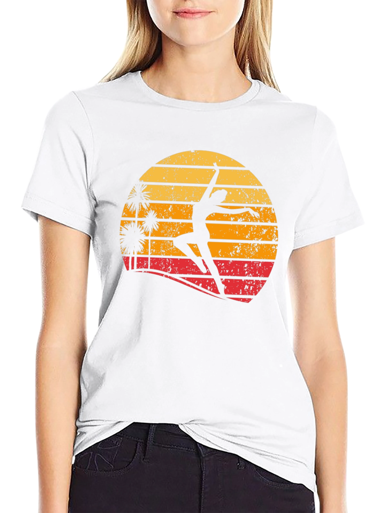 Retro Sunset Dancer Graphic Tee - Black