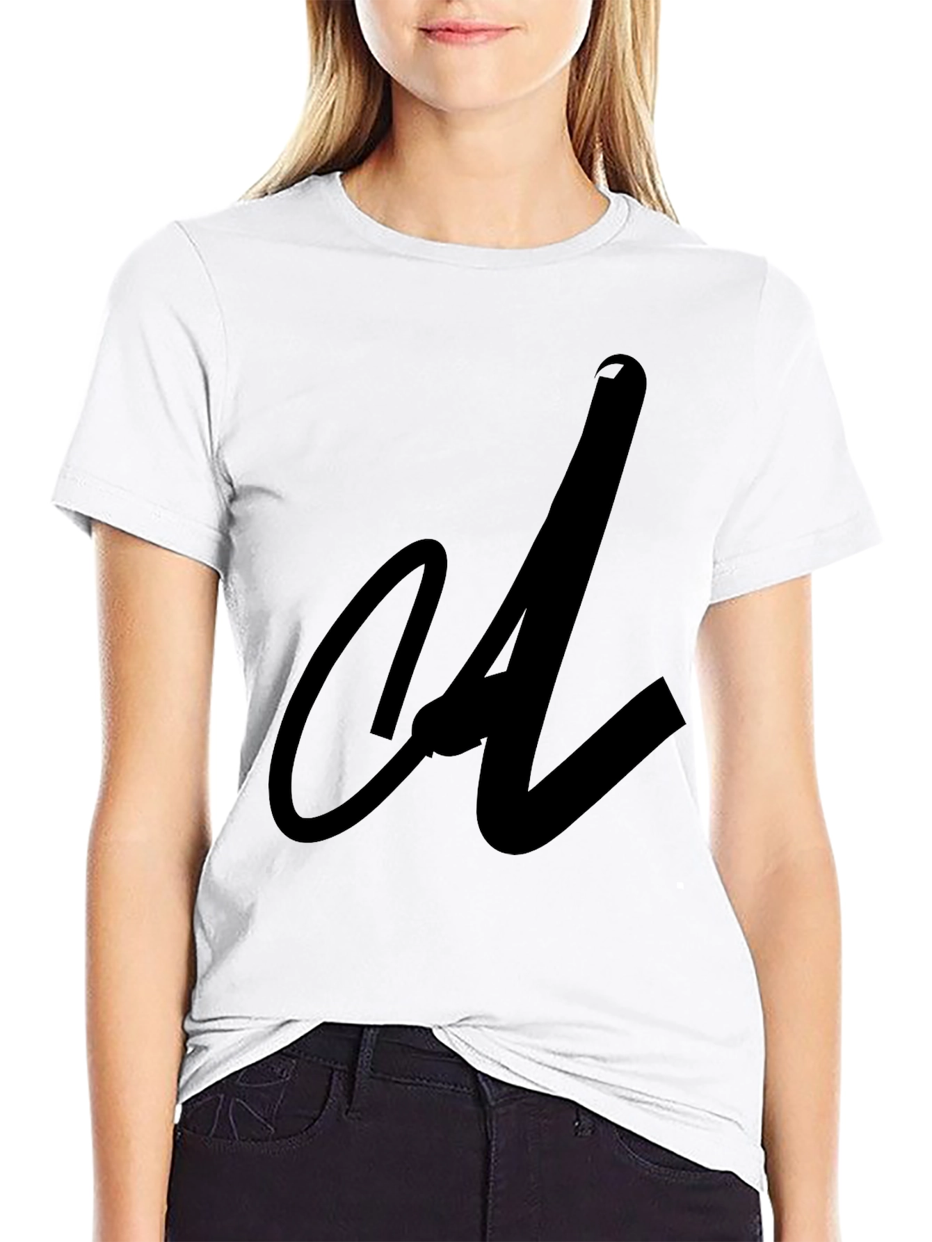 Black Tee with Abstract Initial Design