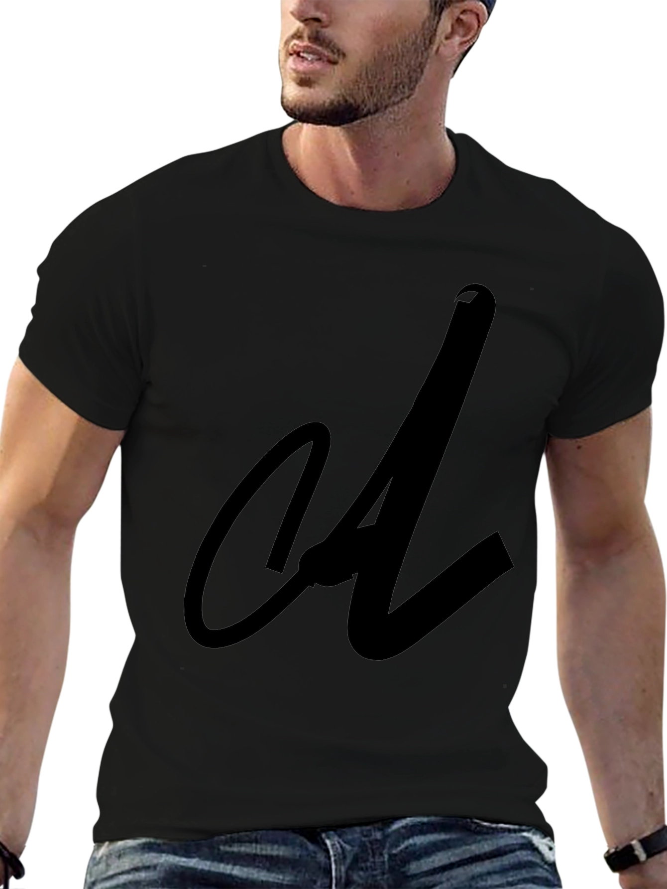 Black Tee with Abstract Initial Design