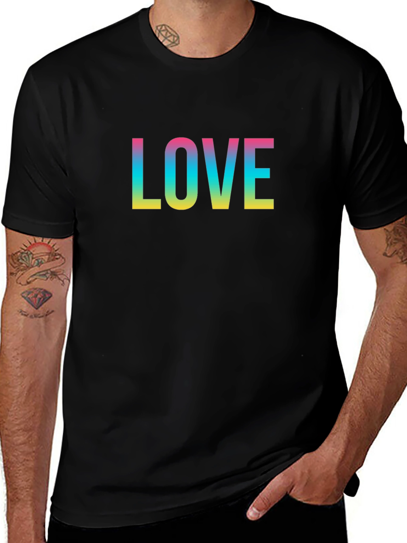 Love Rainbow Print Black T-Shirt