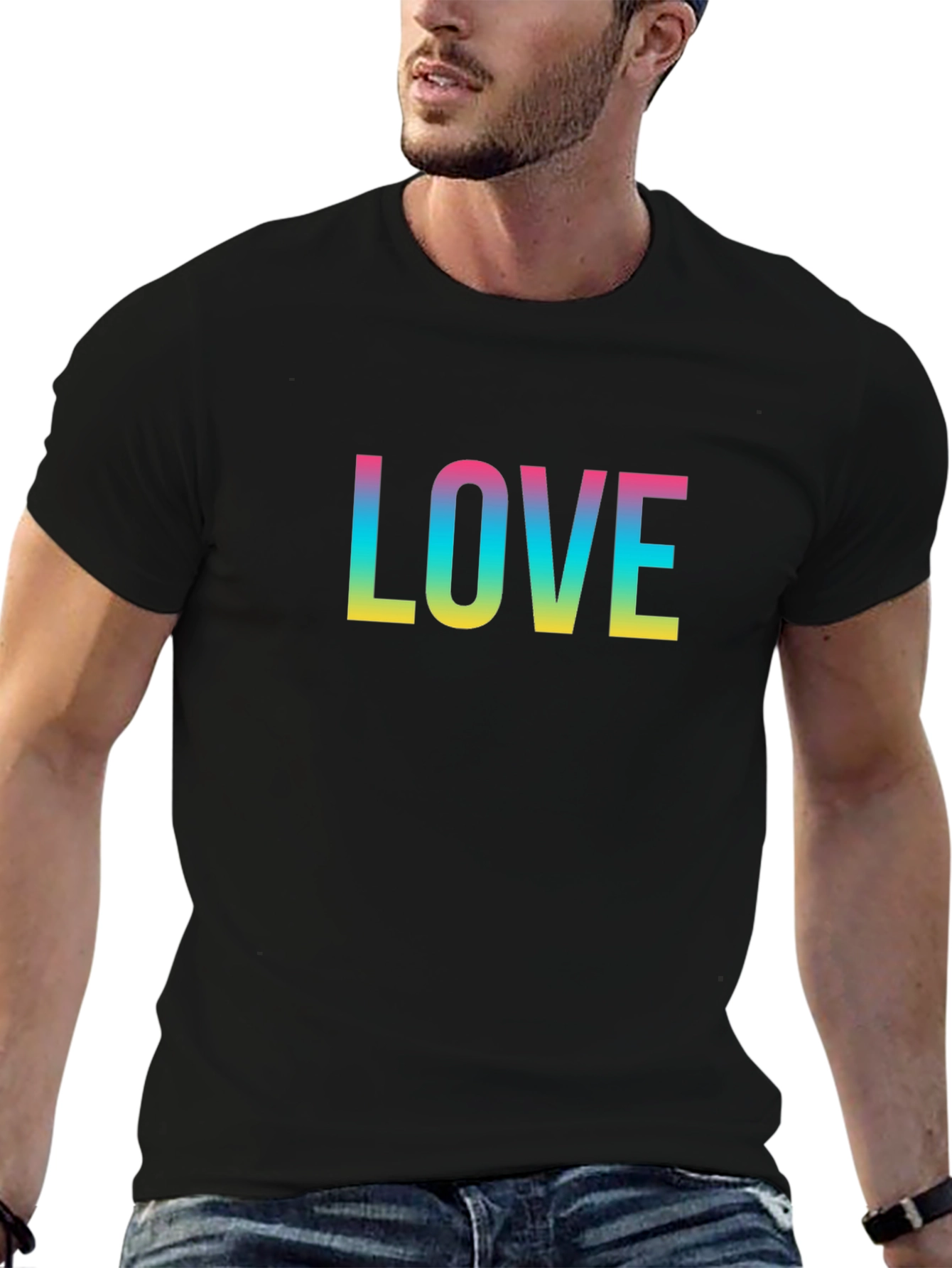 Love Rainbow Print Black T-Shirt