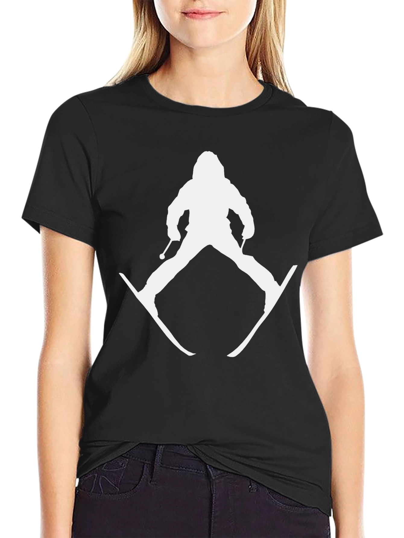 Black Skiing Silhouette Graphic Tee