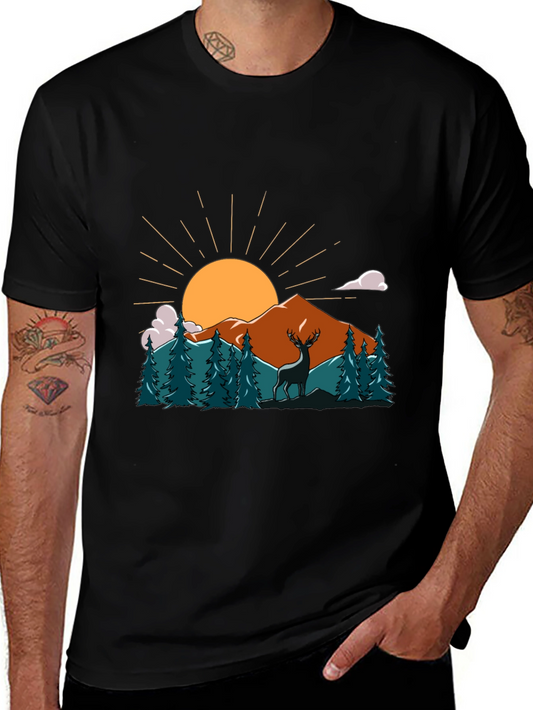 Nature Deer Graphic Tee - Soft Cotton Black T-Shirt