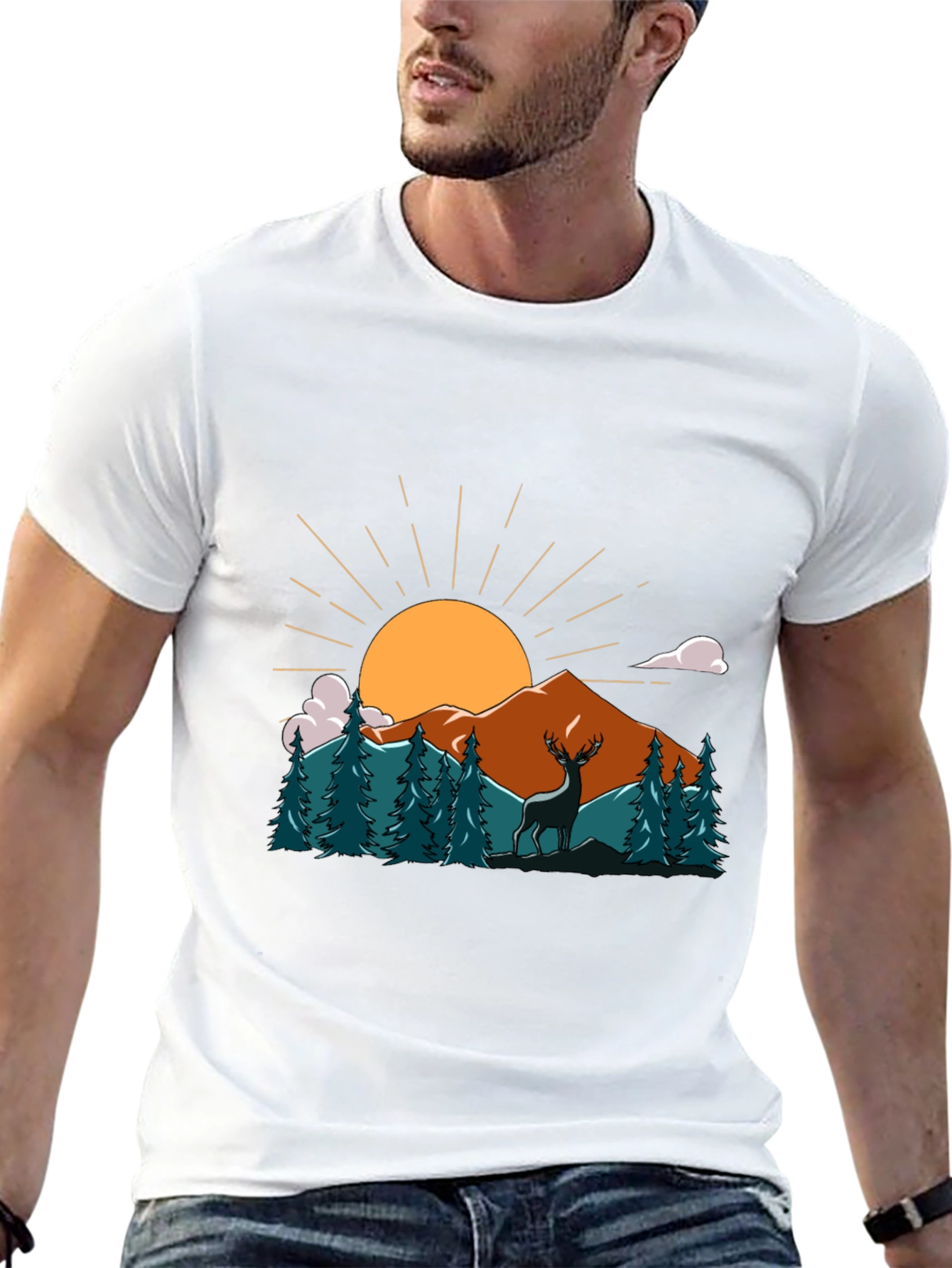 Nature Deer Graphic Tee - Soft Cotton Black T-Shirt